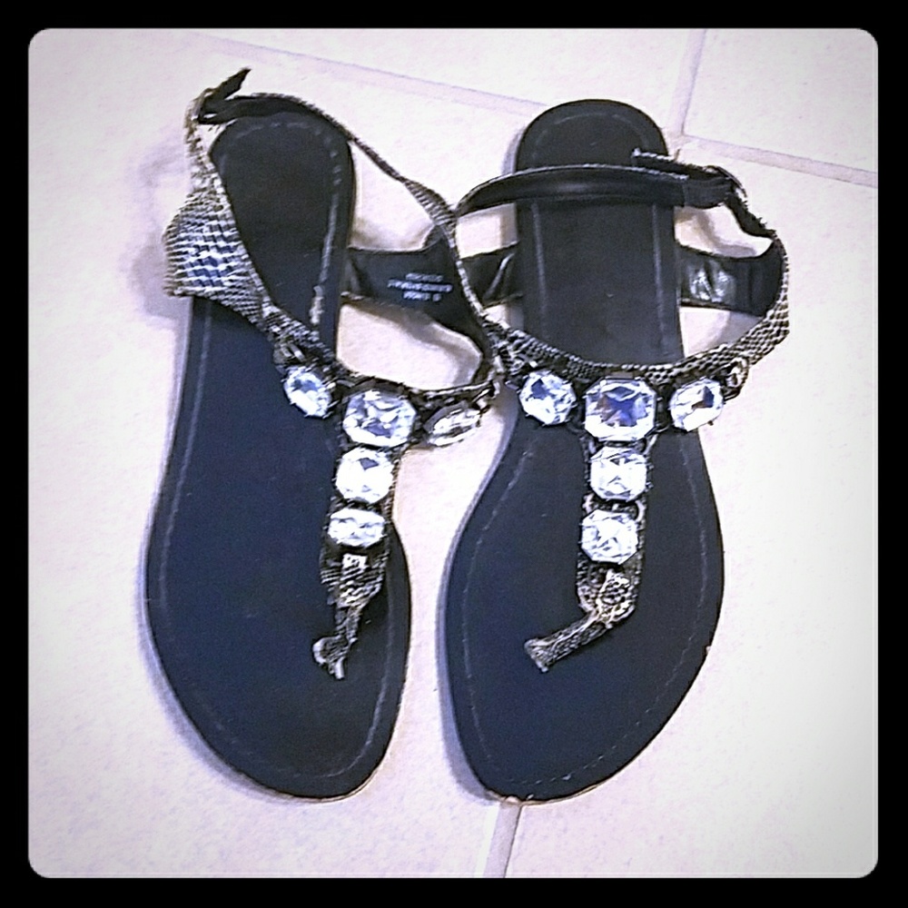 Size 9...Snakeskin print and rhinestone sandal